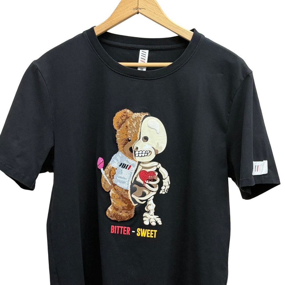 FIFTH LOOP Black Cotton Mens Medium Teddy Bear Skeleton Shirt Black Skater Goth